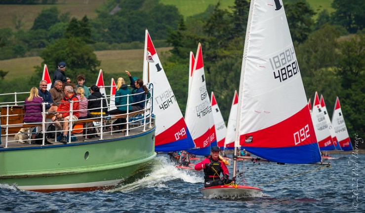 Toppers racing with an Ullswater 'steamer' going past at the 2022 BYS North Regional Junior Championships.