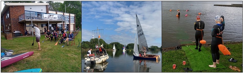 Chelmarsh SC has diversified to offer paddleboarding, sailing and swimming, pictured in a collage.
