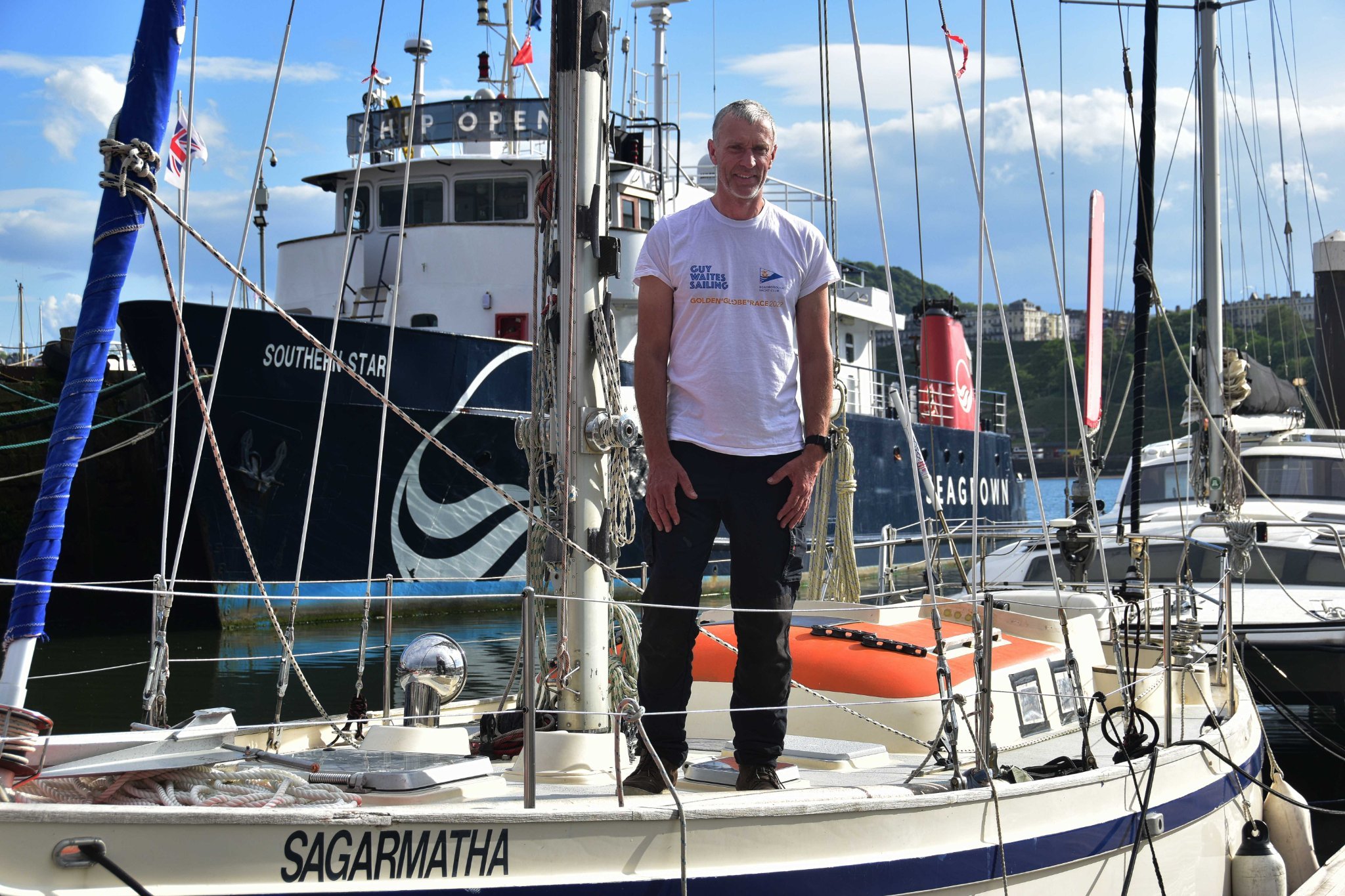 Guy Waites pictured aboard his Golden Globe Race yacht Sagarmatha.