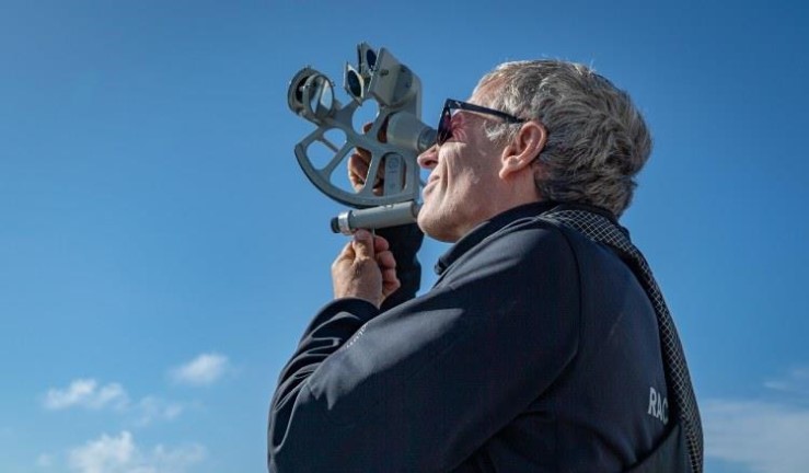 Guy Waites will be using celestial navigation, pictured using a sextant.
