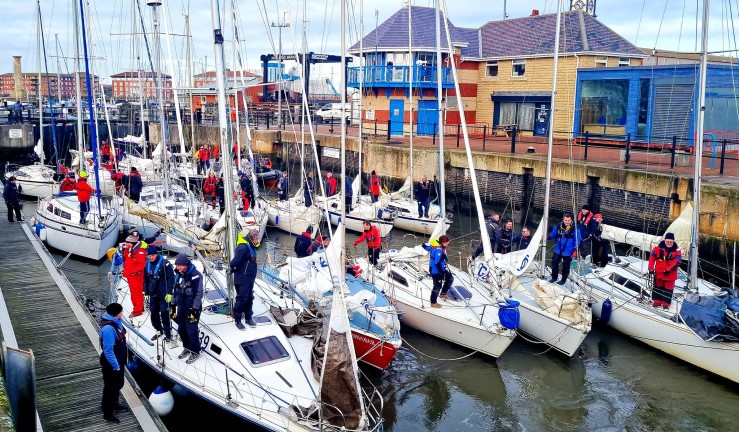 Yachts and crews heading out for racing in the NECRA winter series 2021-2