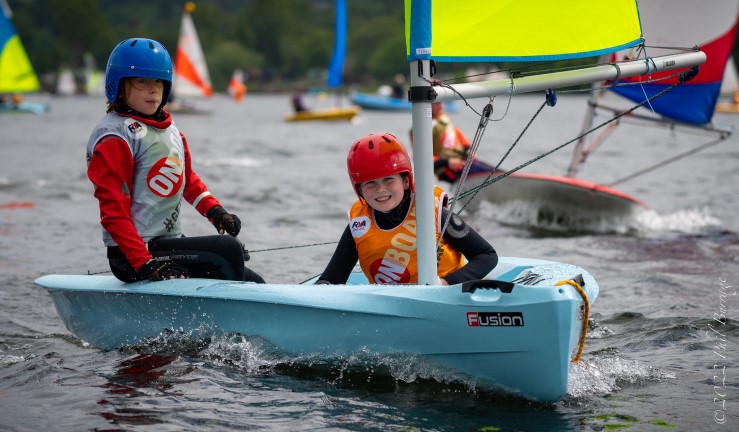 Two OnBoard sailors enjoying a doublehanded boat at North BYS Regional Junior Championships at Ullswater 2022