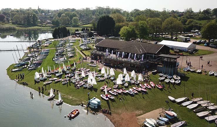2018 Eric Twiname Junior Championships view from drone of Rutland Water SC clubhouse and boat park
