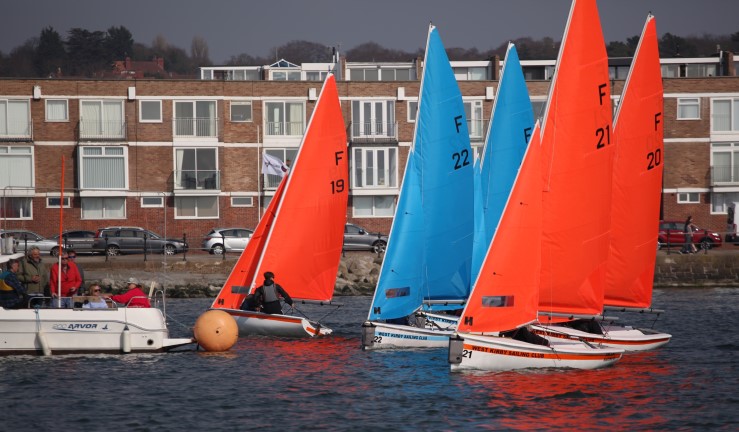 Startline action at the RYA National Team Racing Championship credit Dan Booth, West Kirby Sailing Club 