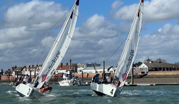 707 keelboat match racing at Burnham on Crouch, RYA Winter Match Racing event, March 2022.
