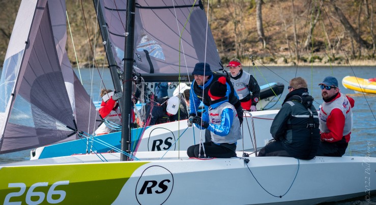 Close up two teams match racing in RS21s at Ullswater YC.
