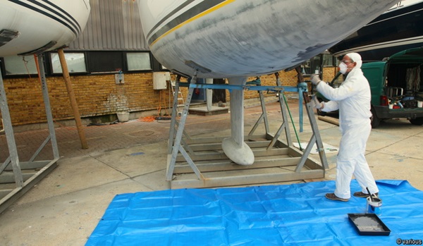 Various images to depict article about five steps to greener prep - antifouling, engines, oil and fuel, cleaning.