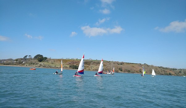 Dinghies sailing in sunshine on Milford Haven