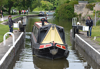 A canal boat entering a lock