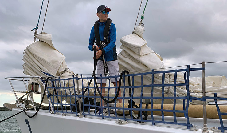 mid shot of boy sailing in different scenarios