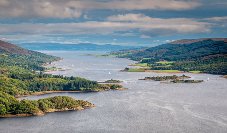 wide shot of hills and water by kyle of bute