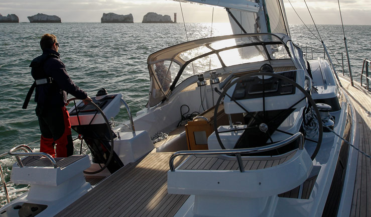 Man sailing towards the Needles
