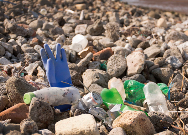 rubbish on a stony beach