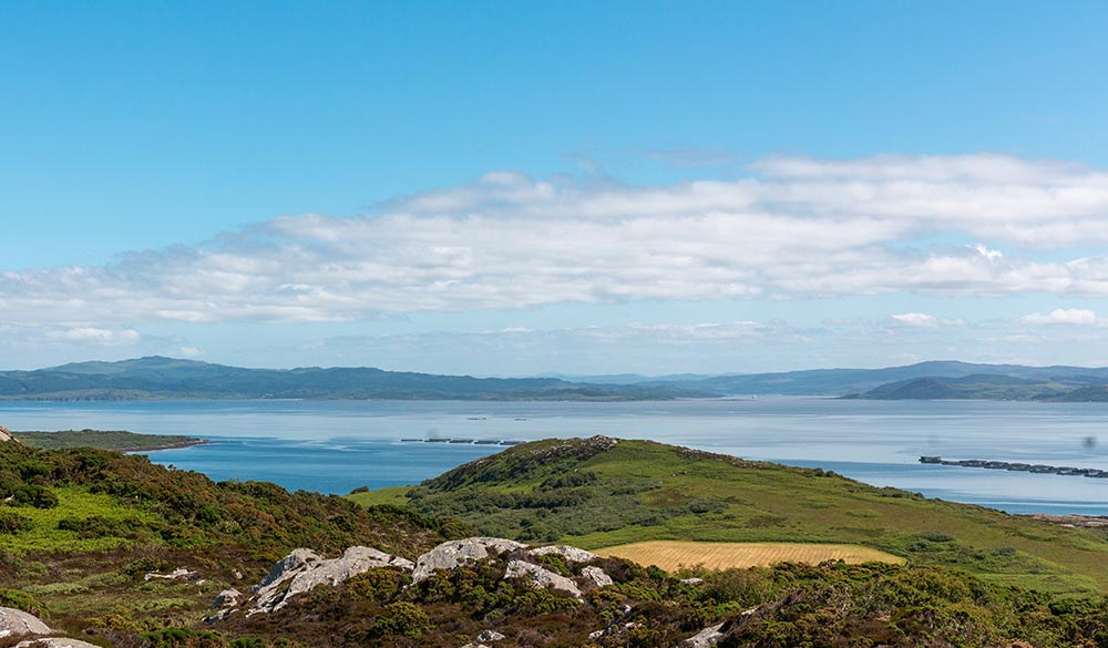 Wide shot of Gingha, Scotland UK