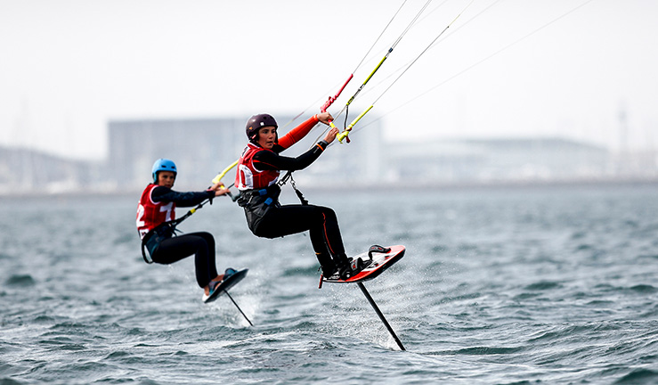 dynamic shots of kite surfers