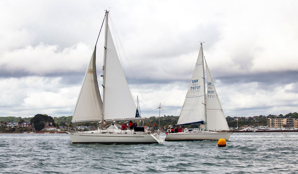 wide shot of two boats sailing 