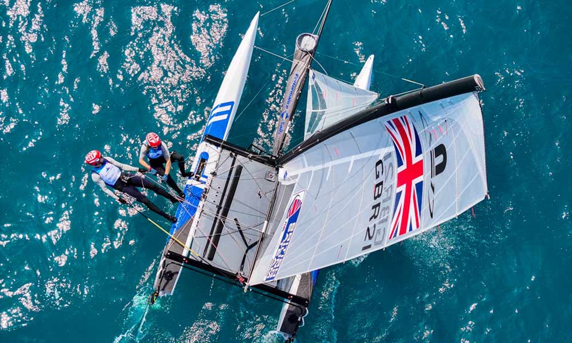 Birdseye view of competitive sailing