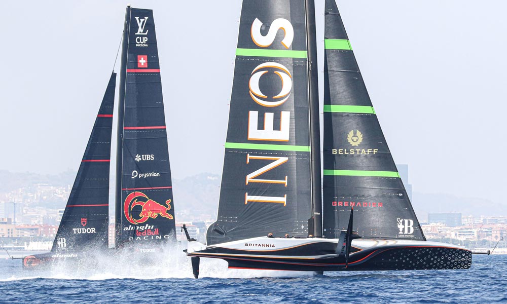 Boats sailing across the horizon during the America's cup 