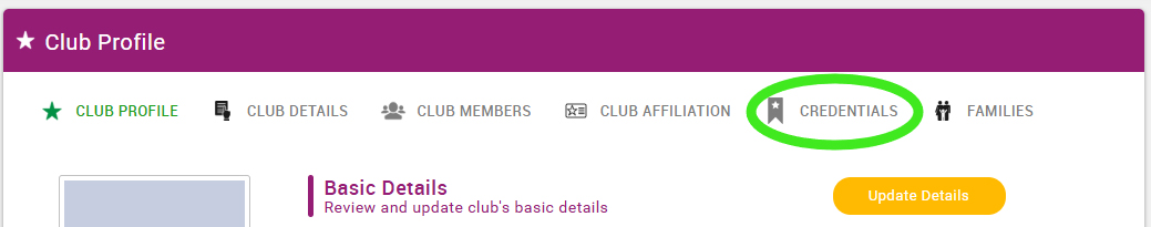 club profile credentials