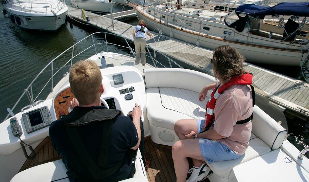 Birds eye view of boat and instructor during course