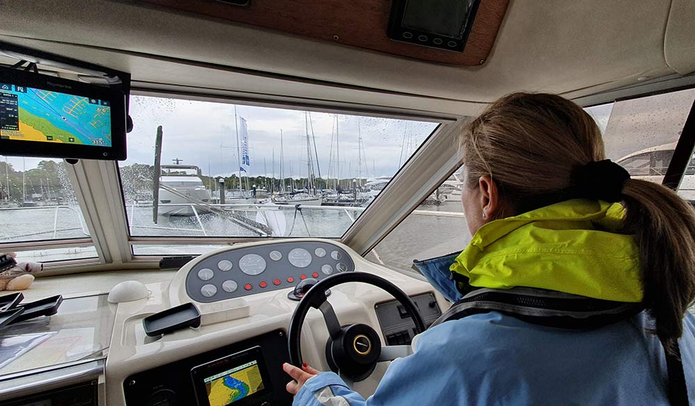 Justine inside her training boat 