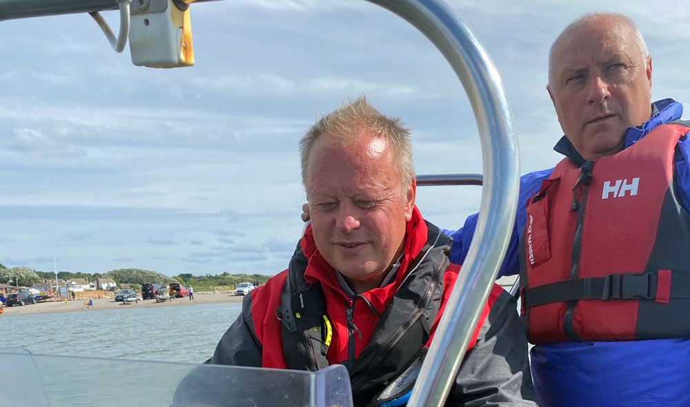 Dave on the helm with Brendan Little