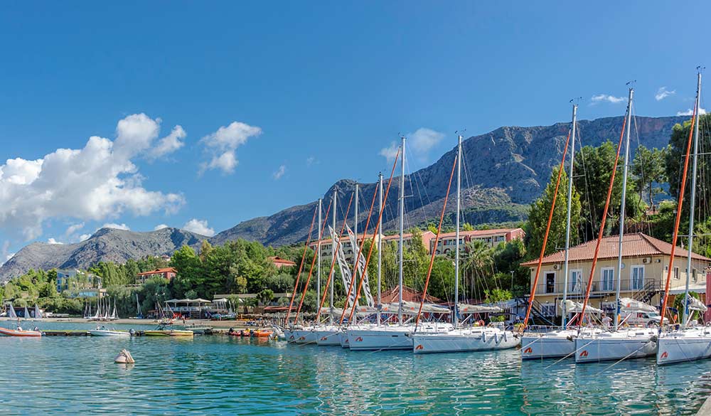 boats moored on harbour 