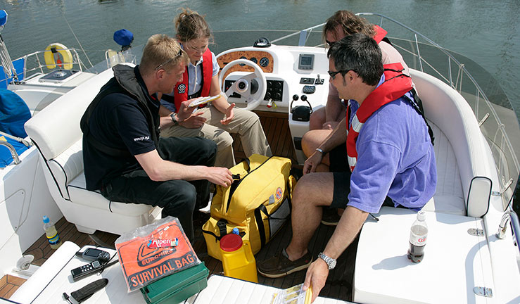 Crew checking safety equipment