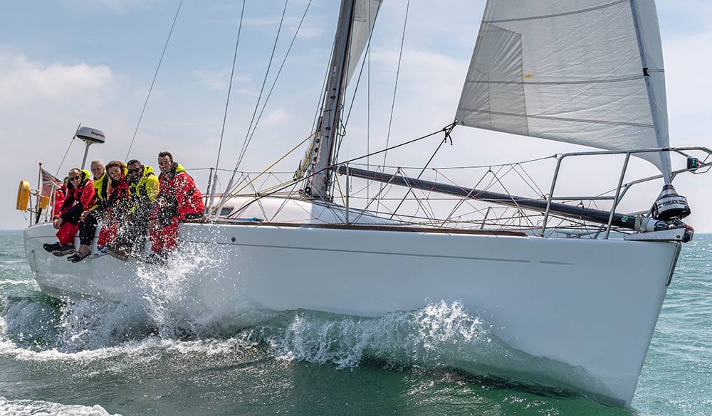 Wide shot of crew on training day