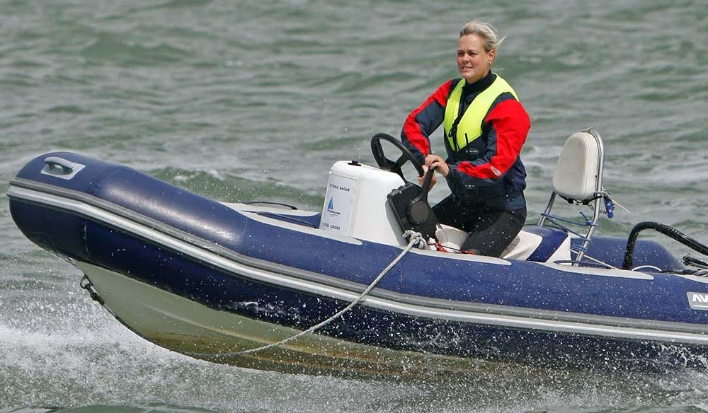 Woman on powerboat