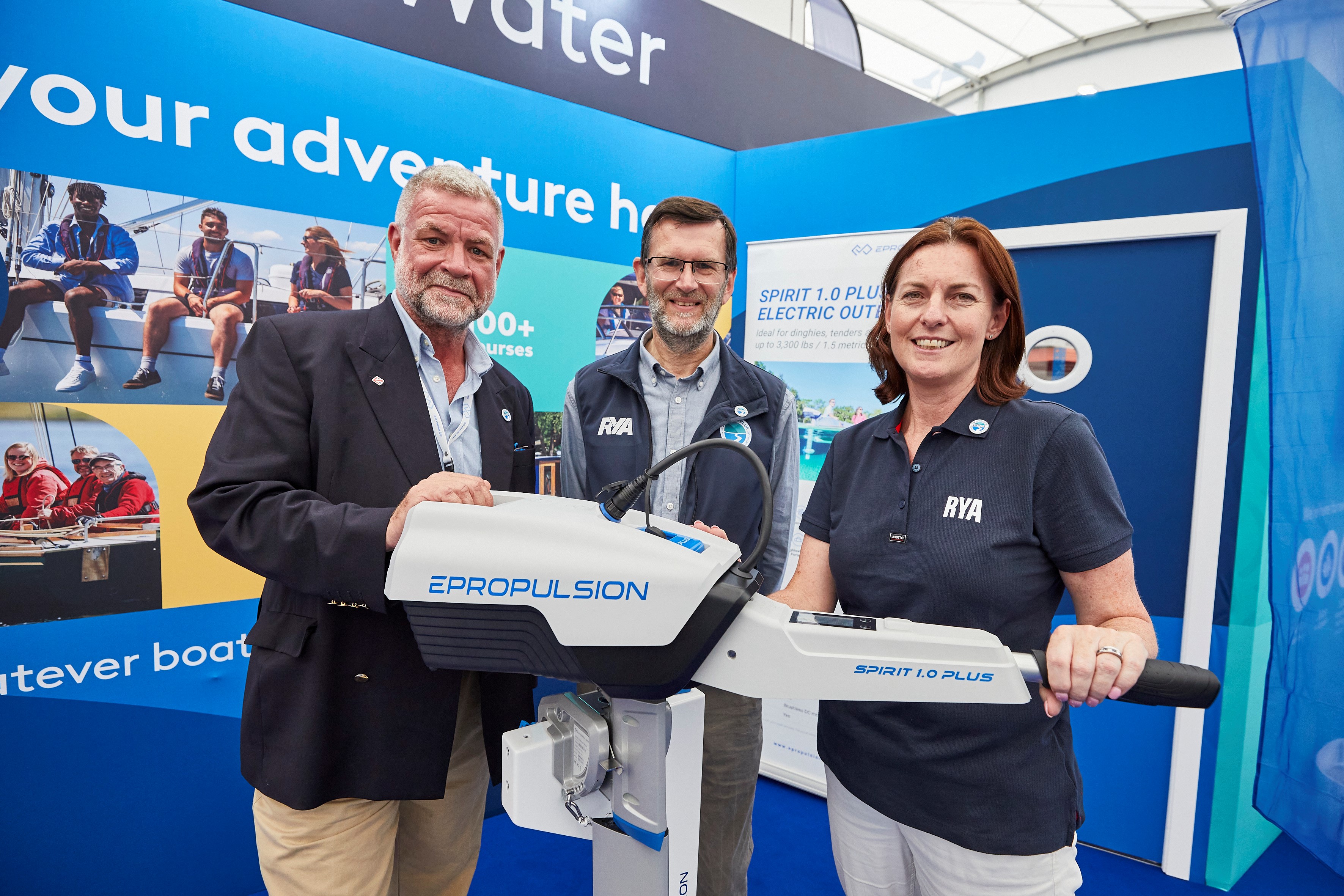 Steve Bruce, ePropulsion, Phil Horton, RYA Environment and Sustainability Manager and RYA CEO Sara Sutcliffe 