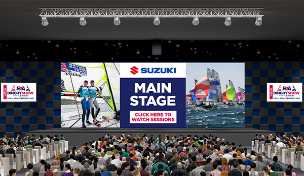 Graphic of main stage for virtual dinghy show 2021