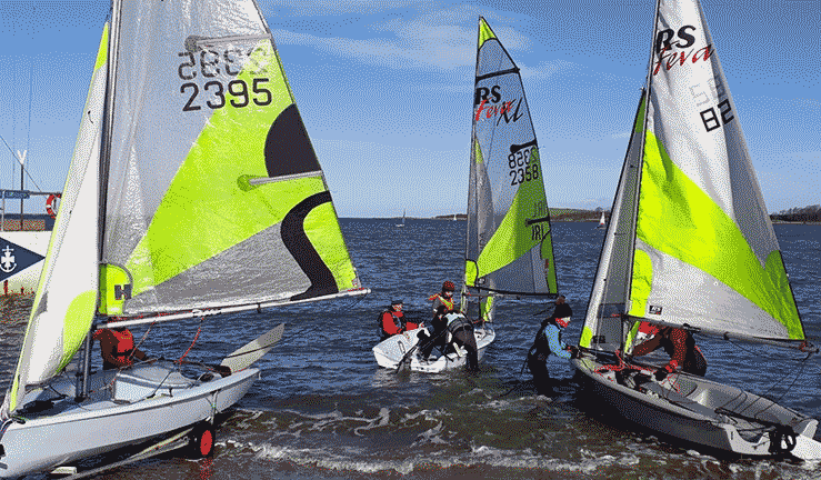 RS Fevas launching from Ballyholme Yacht Club 