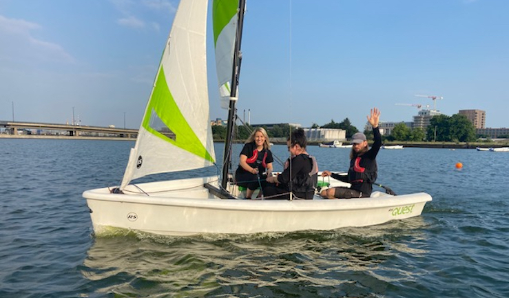 Monega school teachers in boat