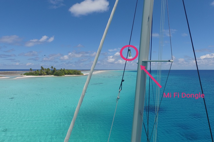 MiFi equipment hangs from a boat's mast