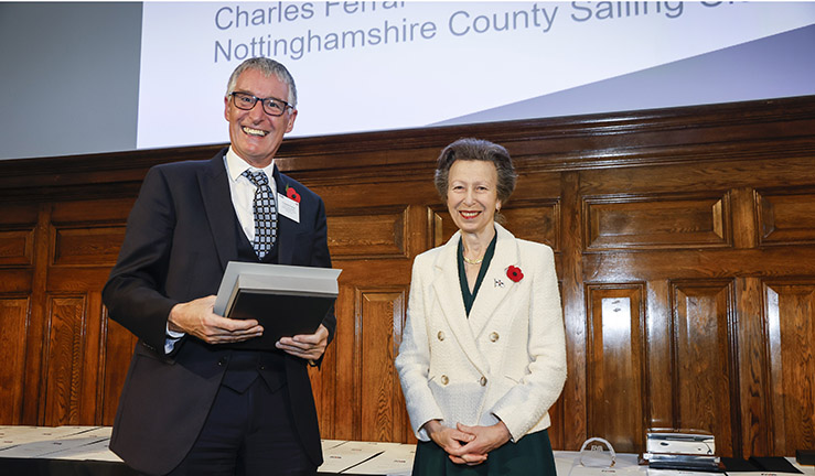 Charles Ferrar is presented with an RYA Volunteer Award by HRH The Princess Royal, credit Paul Wyeth RYA