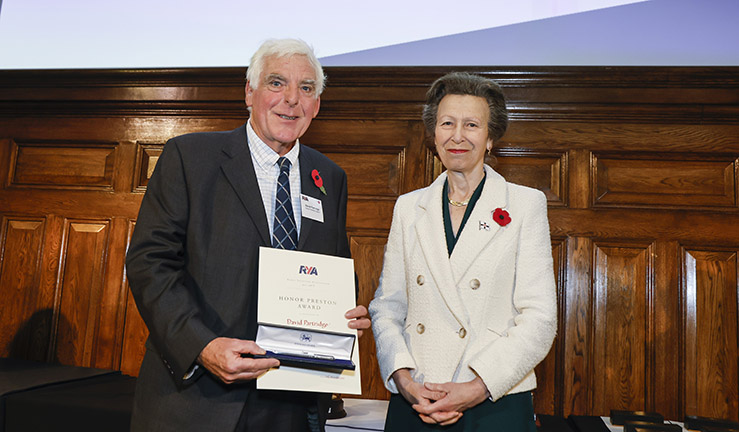 David Partridge is presented with an RYA Volunteer Award by Her Royal Highness The Princess Royal, credit Paul Wyeth RYA
