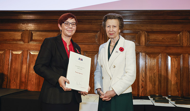 Fiona Spence is presented with an RYA Volunteer Award by HRH The Princess Royal credit Paul Wyeth RYA