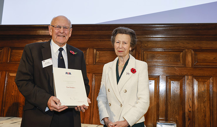 Ian Holden is presented with an RYA Volunteer Award by Her Royal Highness The Princess Royal, credit Paul Wyeth RYA