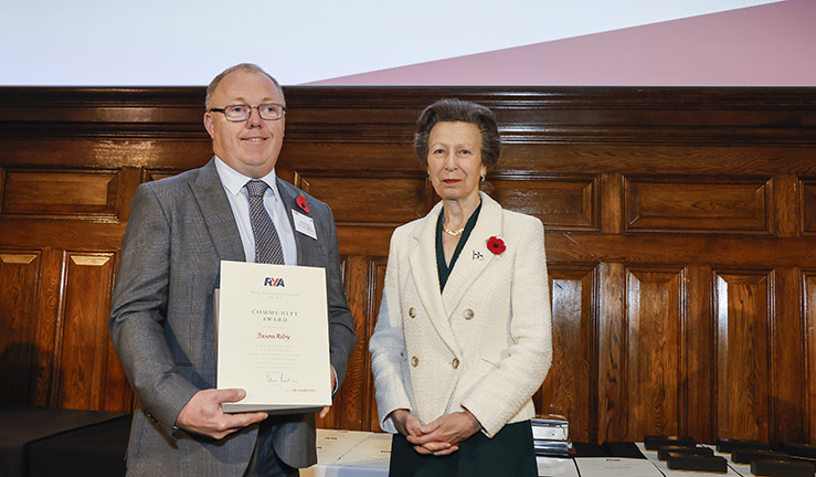 Jason Riby is presented with an RYA Volunteer Award by Her Royal Highness The Princess Royal, credit Paul Wyeth RYA