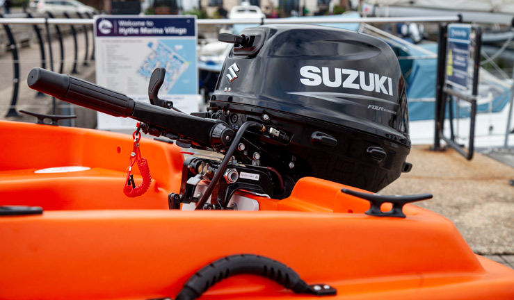 Suzuki confirmed as RYA Dinghy and Watersports Show 2023 sponsors. Suzuki outboard on safety boat.