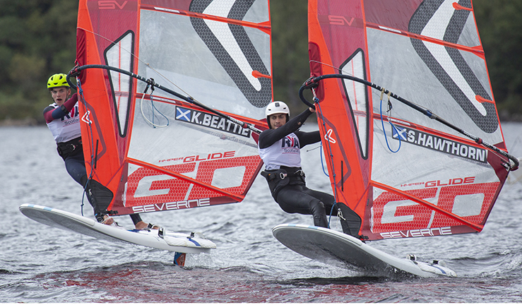 RYA Scotland Late Summer Championships .Loch Tummel 24/25th September 2022..IQFoil Class Kai Beattie and Sam Hawthorn..Image Credit Marc Turner