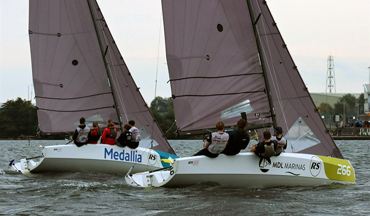 Wide shot of youth team winning championship