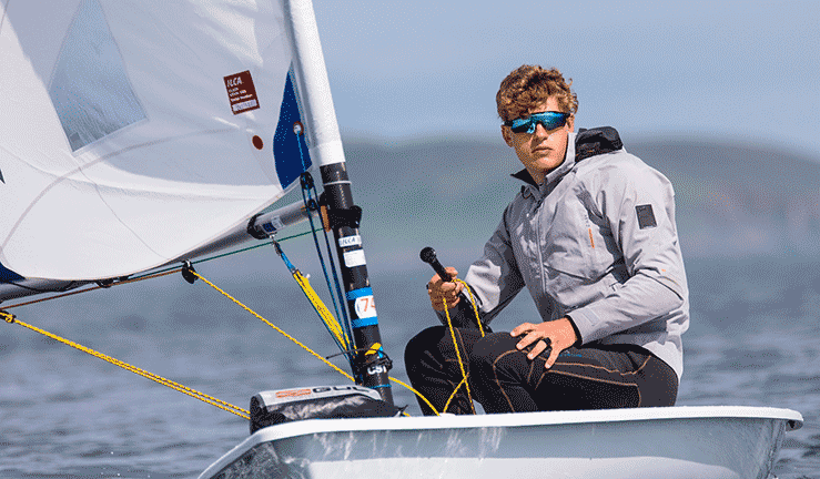 Tom Coulter sailing his Ilca 6 at the Irish Youth Nationals