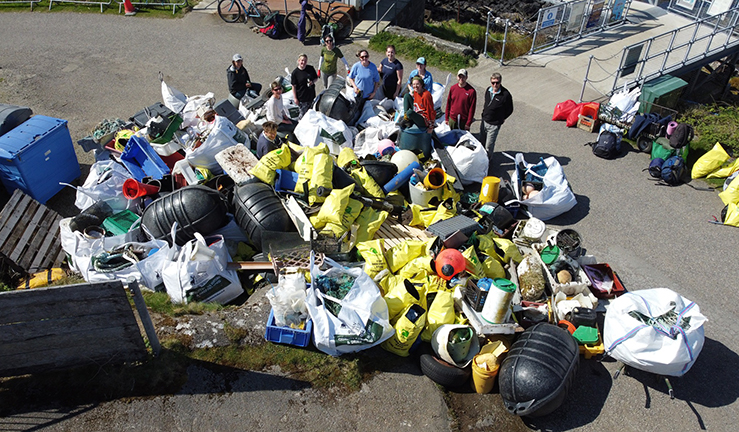 Piles of plastic waste collected by volunteers with Scottish Coacstal Clean Up