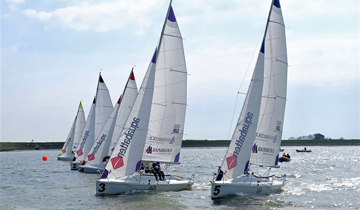 Five 707 keelboats on the startline at a British Keelboat League event at Royal Corinthian YC Burnham 2021