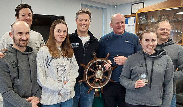 West Kirby Hawks, winners of the RYA UKTRA National Team Racing Championships 2023, with the Prince Philip Trophy.
