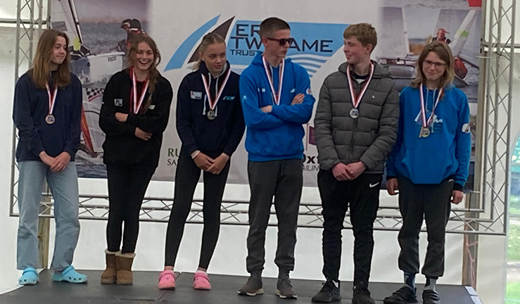 team Scotland junior sailors dressed in blue by Rutland Water