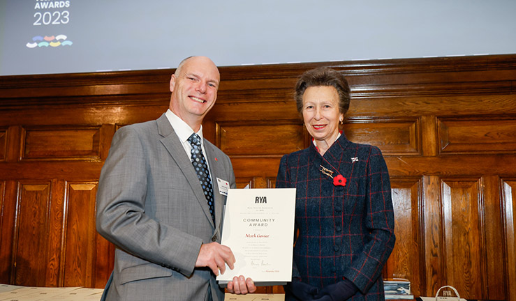 Mark Govier  is presented with an RYA Volunteer Award by HRH The Princess Royal. 