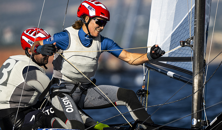John Gimson and Anna Burnett win the Nacra 17 European Championships in Villamoura, Portugal.